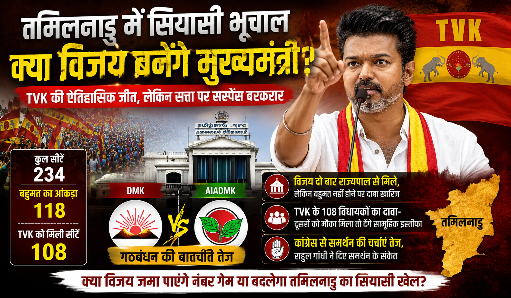 बहुमत से पीछे विजय, लेकिन तमिलनाडु की राजनीति के केंद्र में TVK