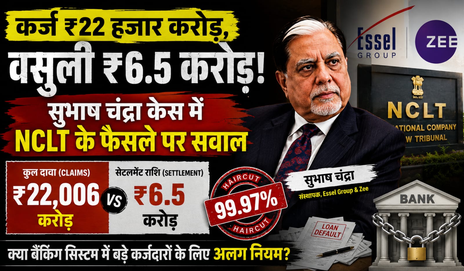 Subhash Chandra Insolvency: ₹22,006 करोड़ के दावे के सामने ₹6.5 करोड़, NCLT के फैसले पर सवाल
